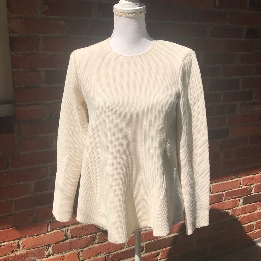 Zara A-line Trapeze Raw Edge Textured Ivory Sweater sz Medium M